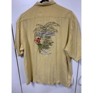 Tommy Bahama Sz L Lost In Paradise‎ Hawaiian Shirt Yellow Embroidered